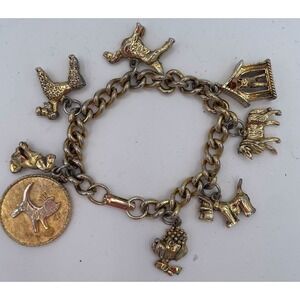 Vintage Dog and Cat Theme Gold Tone Charm Bracelet Animal Lover Jewelry Canine